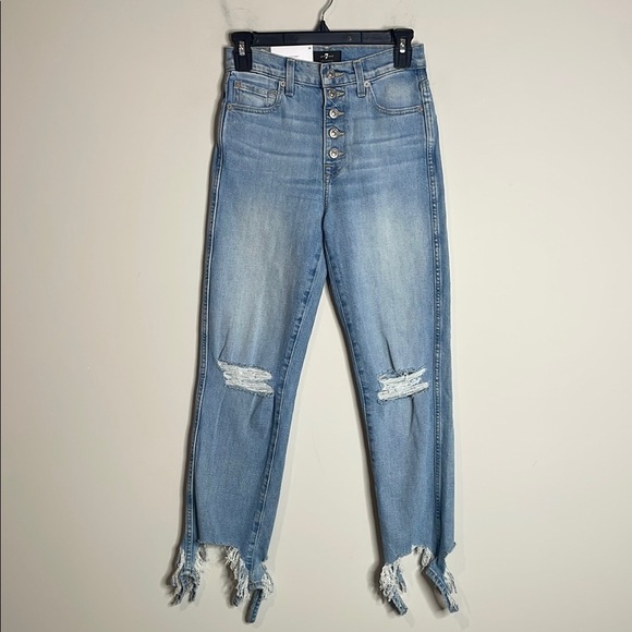 7 For All Mankind | Women’s Light Wash High Rise Distressed Crop Jeans Size 24 - Picture 2 of 8